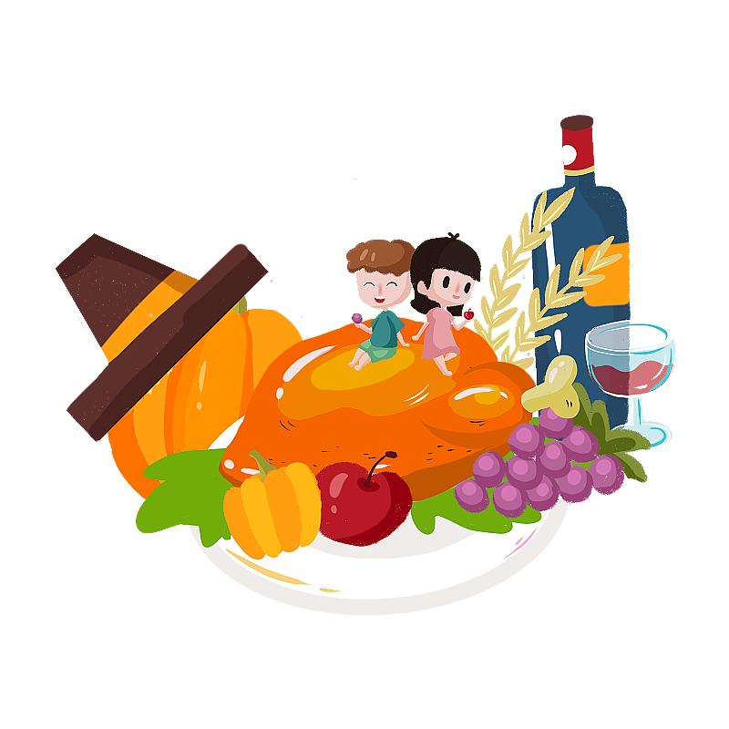 感恩节坐在火鸡上的小人插画素材图片素材