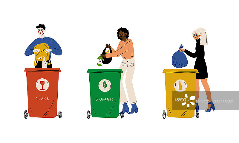 年轻男人和女人做志愿者收集垃圾图片素材