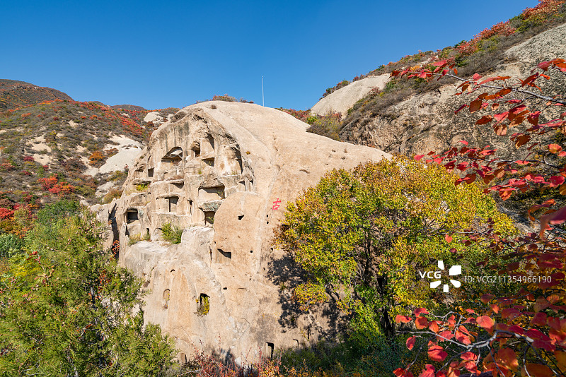 秋天古崖居遗址公园风光图片素材