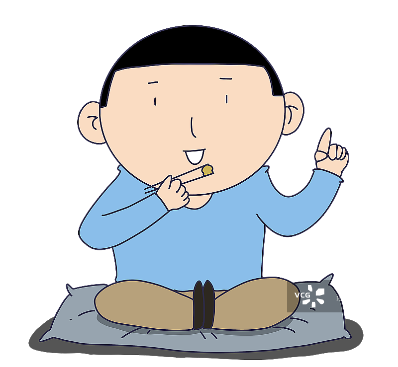 元素：盘腿吃东西图片素材
