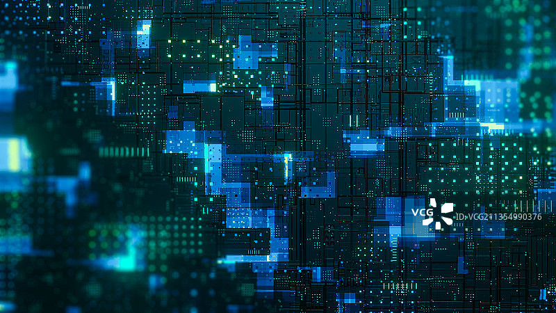 3D赛博朋克风格发光的电路板特效插画图片素材