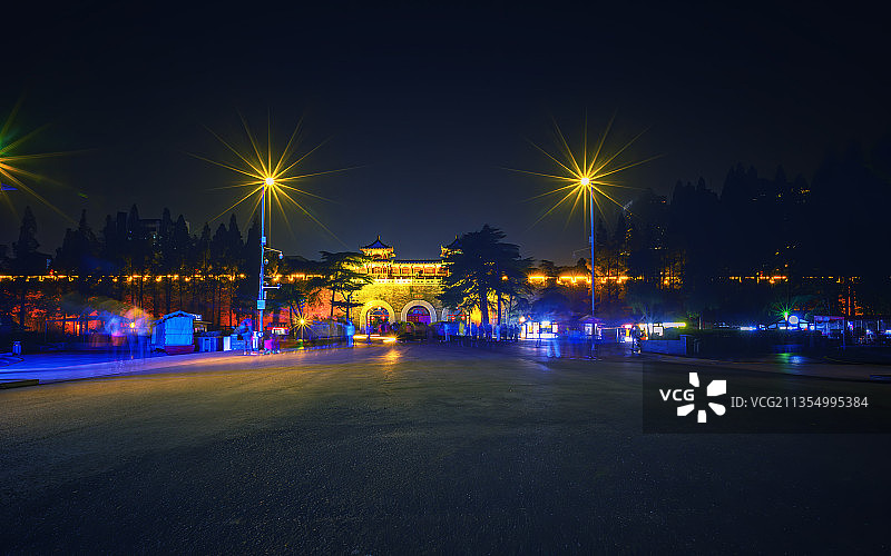 夜色中的玄武门和南京城墙+南京图片素材