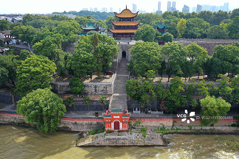 湖南省岳阳市国家重点风景名胜岳阳楼景区航拍图片素材