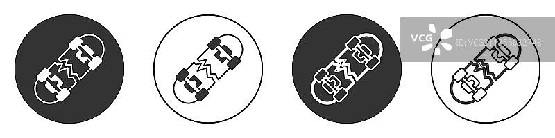 白色背景上的黑色破损滑板图标图片素材