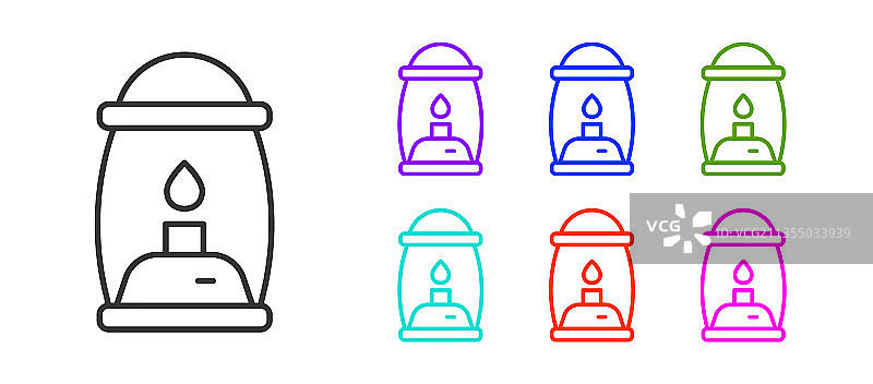 白色背景上的黑色线条露营灯笼图标图片素材