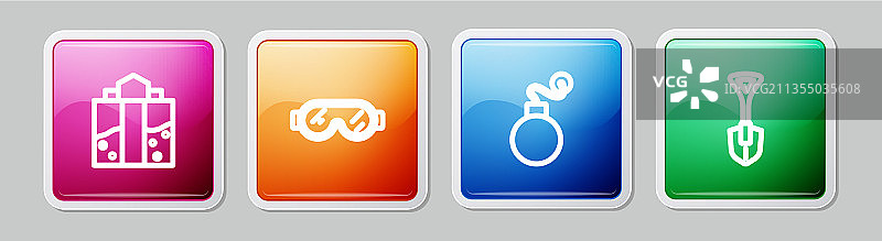 矿井入口和安全护目镜线条图标图片素材