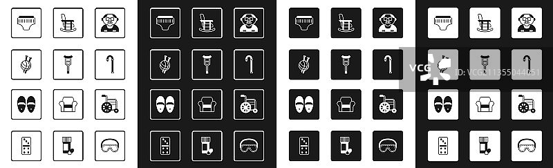 一组爷爷的拐杖和毛线球图片素材