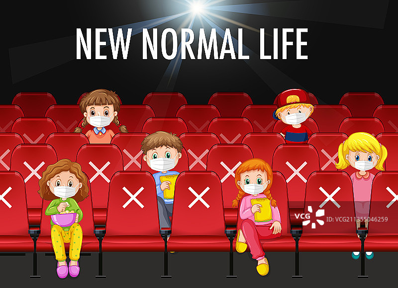 人们在电影院戴着口罩的新常态图片素材