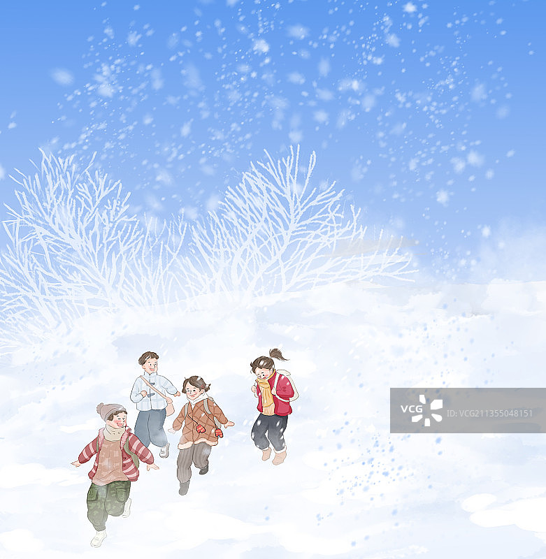 拆图-雪地孩子图片素材