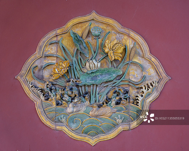 故宫宫墙墙壁琉璃砖图案装饰图片素材