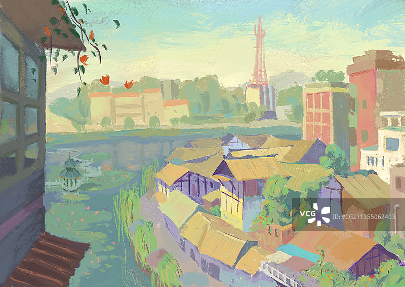 夏日小镇图片素材