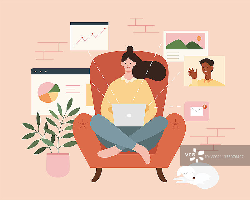 在家着便装的女性自由职业者或白领图片素材