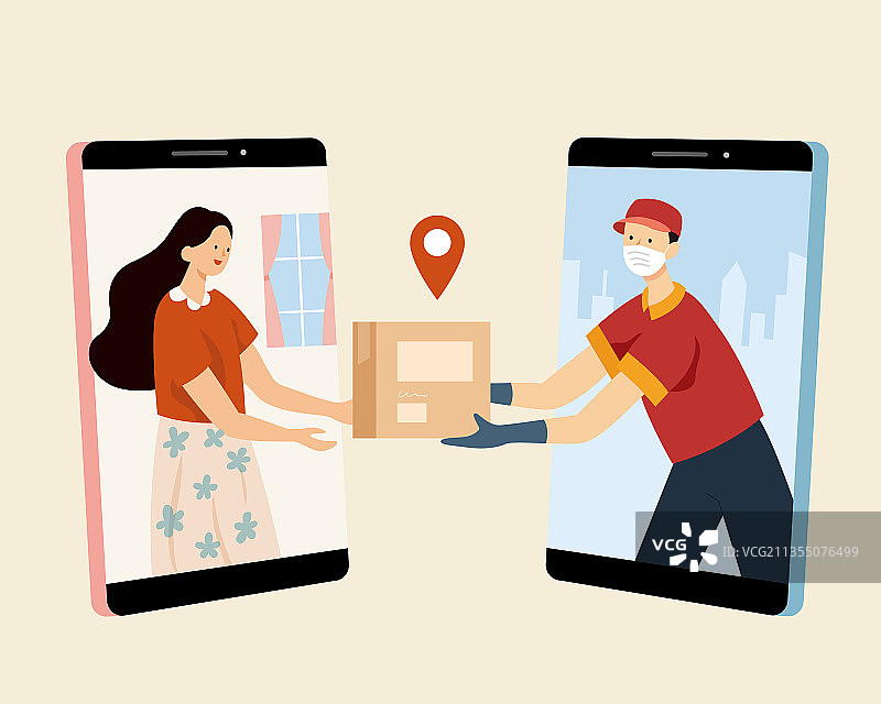 快递员将包裹交给客户图片素材