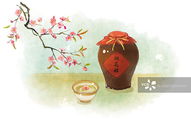 桃花酿酒插画图片素材