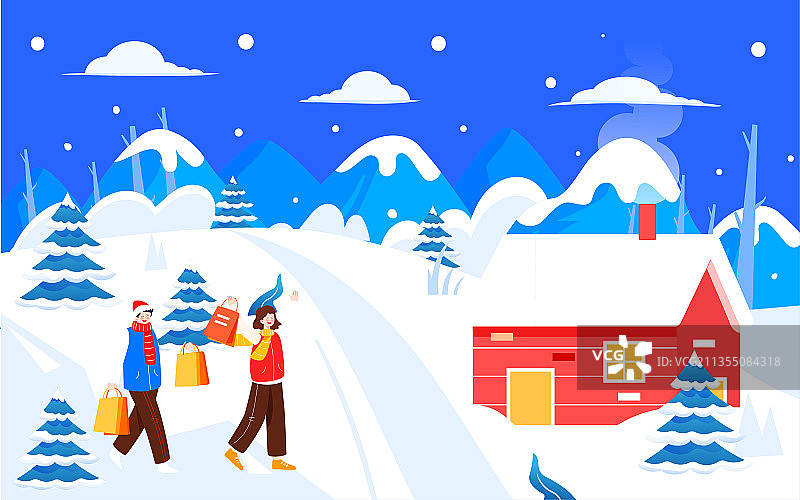 冬至人物户外活动插画冬天下雪大雪出行图片素材