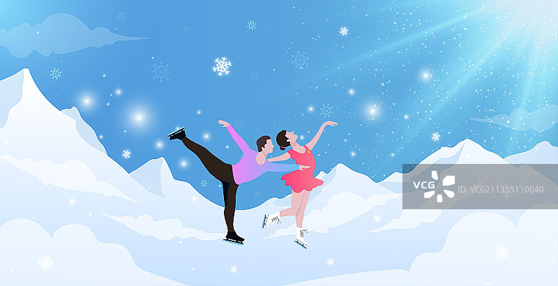 花样滑冰双人滑运动竞技项目冬矢量插画图片素材