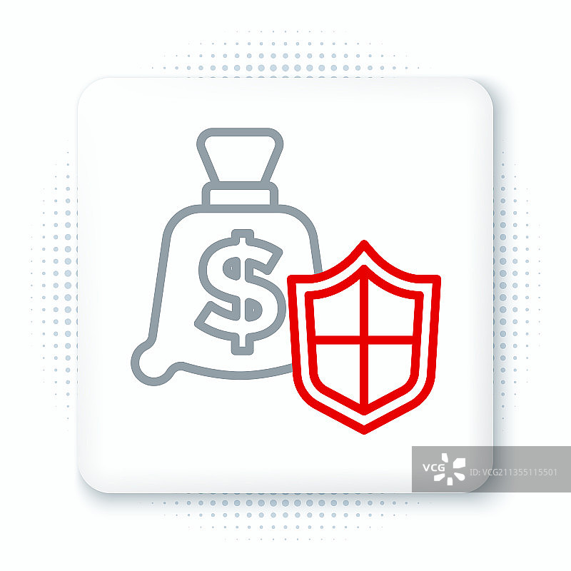 白色背景上的带盾牌的金钱线条图标图片素材