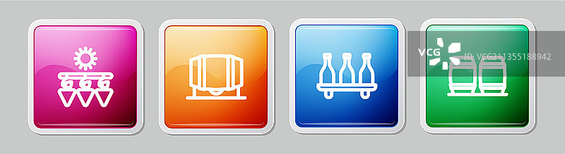 葡萄干、葡萄酒木桶线条组合图片素材