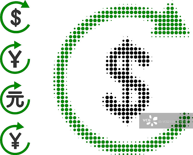 点状半色调美元偿还图标和奖励图标图片素材