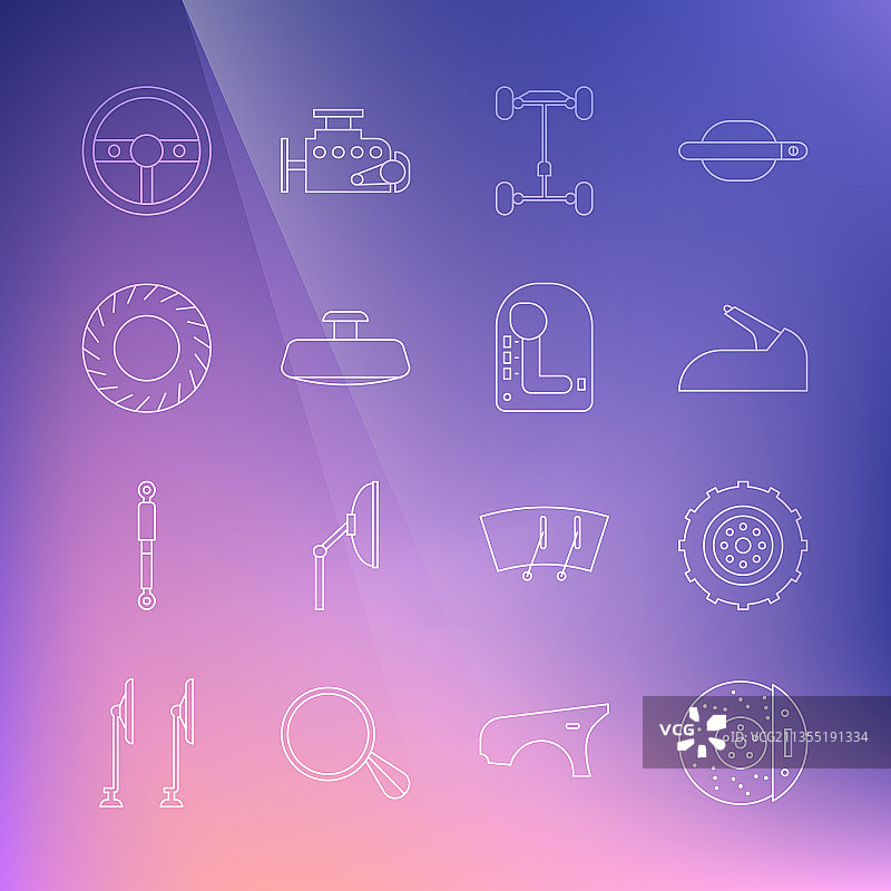 汽车制动盘与卡钳车轮线性图标图片素材