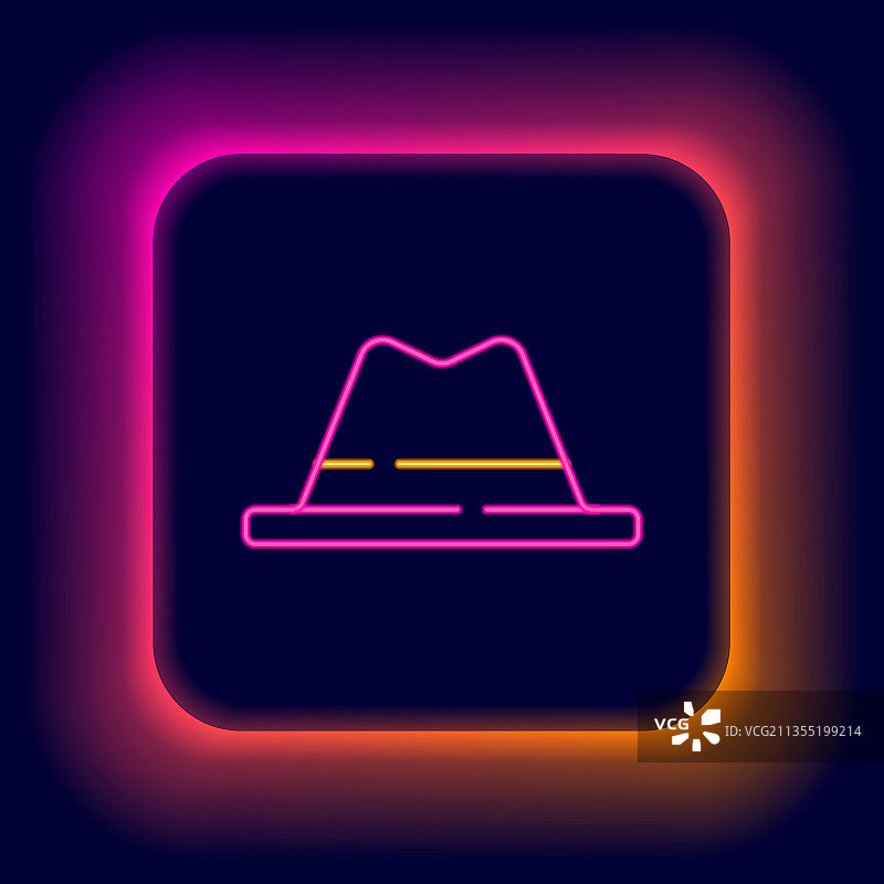 发光霓虹灯线条带丝带的男士帽子图标图片素材