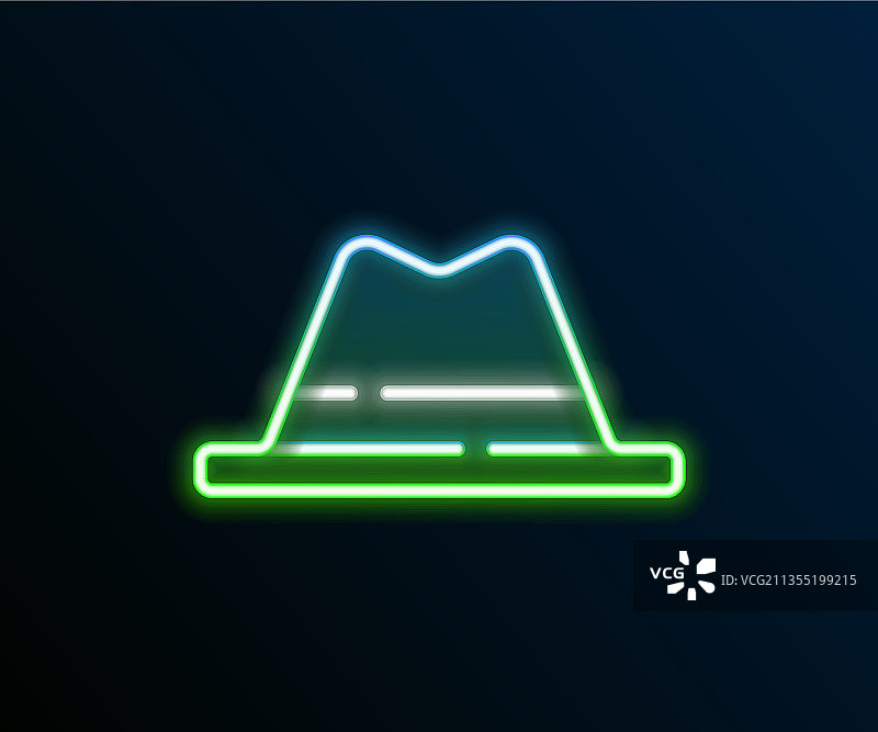 发光霓虹灯线条带丝带的男士帽子图标图片素材