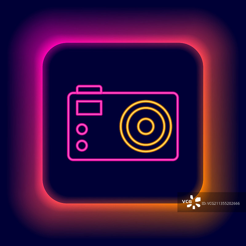 发光的霓虹灯线照片相机图标孤立图片素材