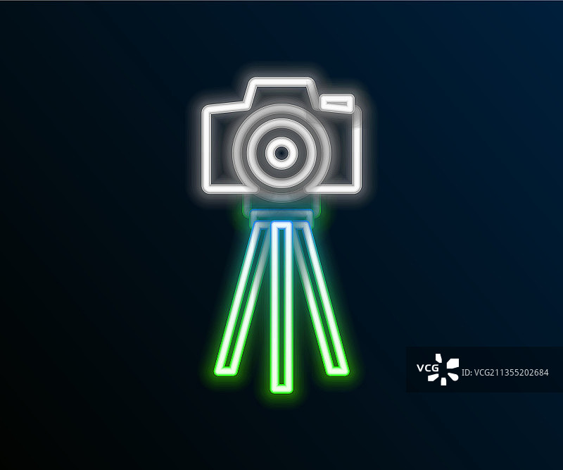 发光的霓虹灯线照片相机图标孤立图片素材