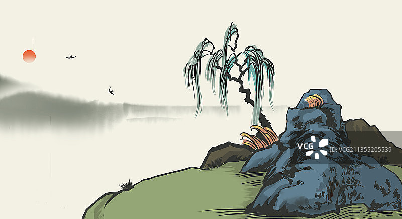 杨柳湖畔图片素材