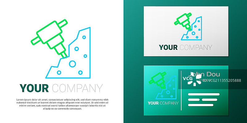 线条建筑施工手持破碎机和石头图标图片素材
