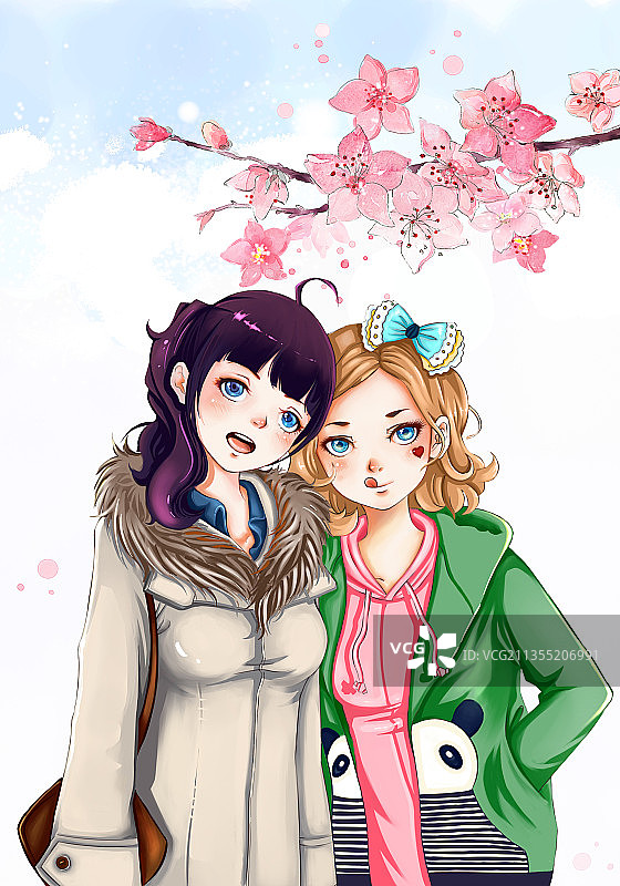 樱花树下的合影图片素材