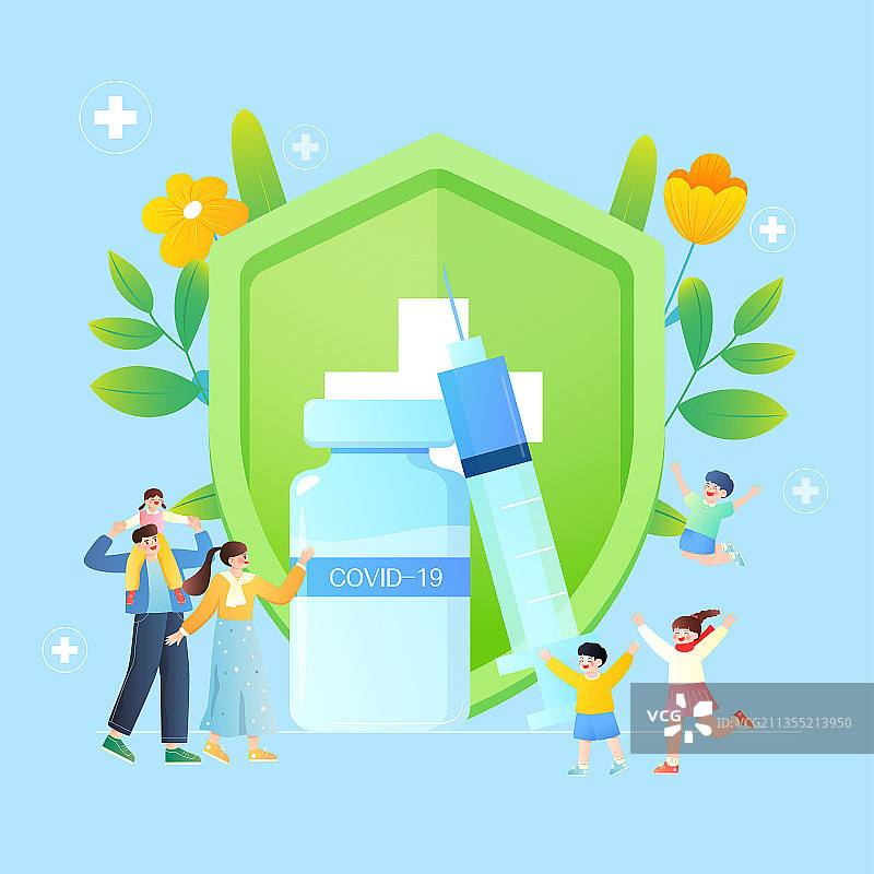 疫苗守护家长和儿童矢量插画方图图片素材