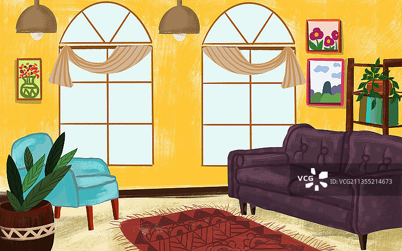 房间室内沙发地毯儿插图片素材