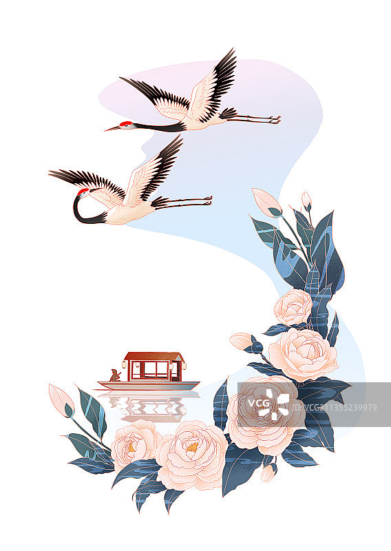 中国国潮新现代复古风1 月山茶花留白版图片素材