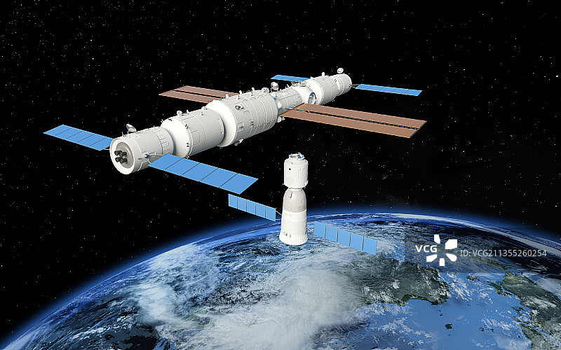 神舟十三号与天和核心舱对接，C4D软件制作图片素材
