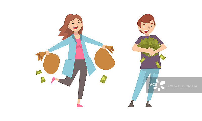 男女与现金堆图片素材