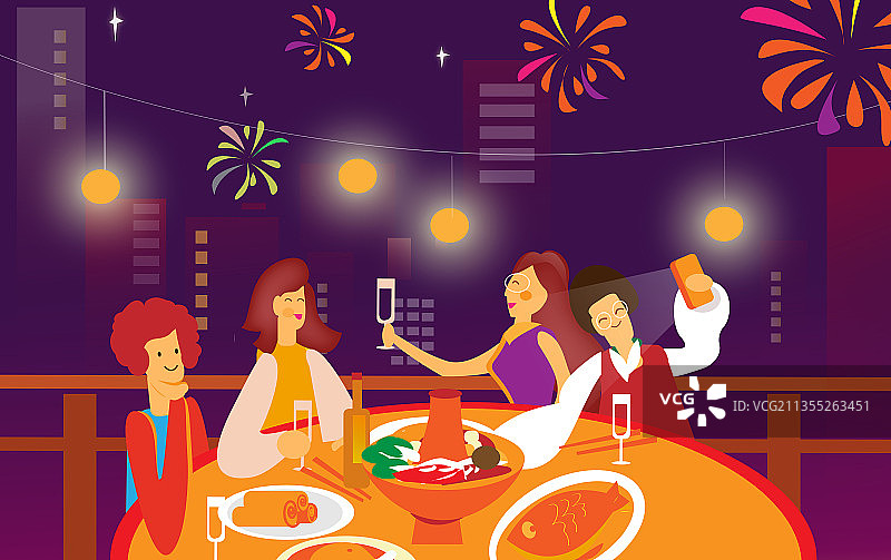 四人好友节日小聚餐图片素材