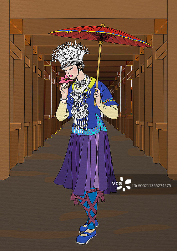 少数民族侗族苗族苗女英式民族文化打伞图片素材