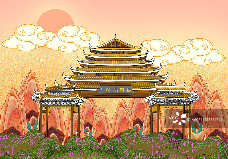 非遗传统三江侗族风雨桥建筑物传统建筑民族文化图片素材