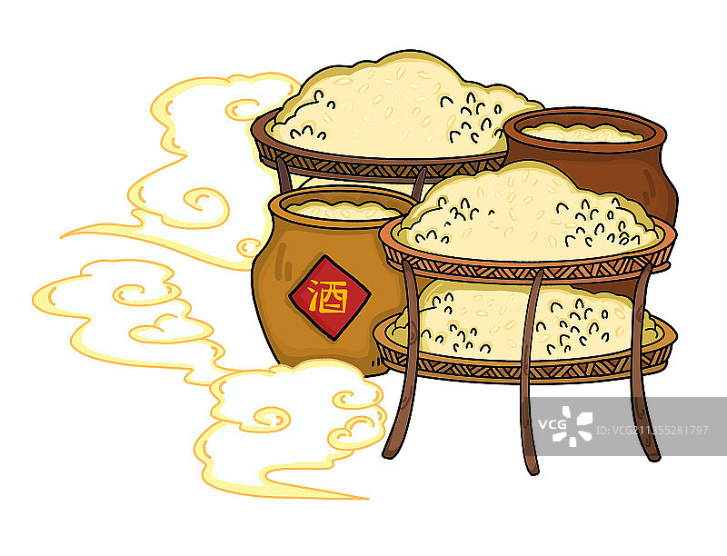 非遗传统三江侗族风雨桥传统酿酒蒸米煮米搬酒缸米酒纯酿甜酒制酒图片素材