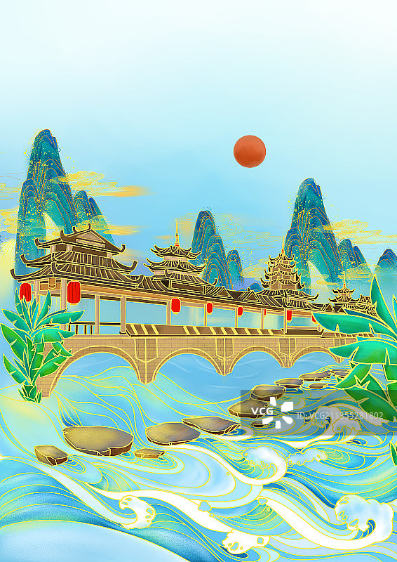 非遗传统三江侗族风雨桥建筑物传统建筑民族文化图片素材