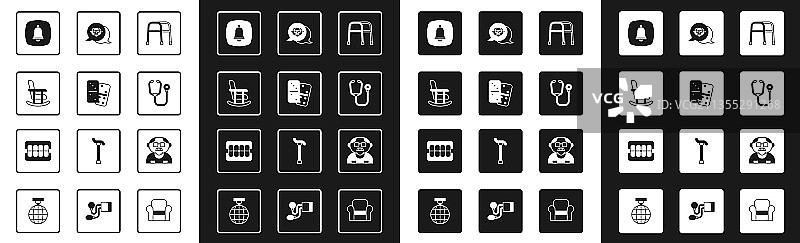 助步器多米诺骨牌摇椅紧急电话套装图片素材