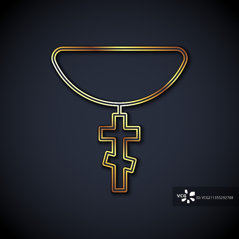 金色线条链上的基督教十字架图标图片素材