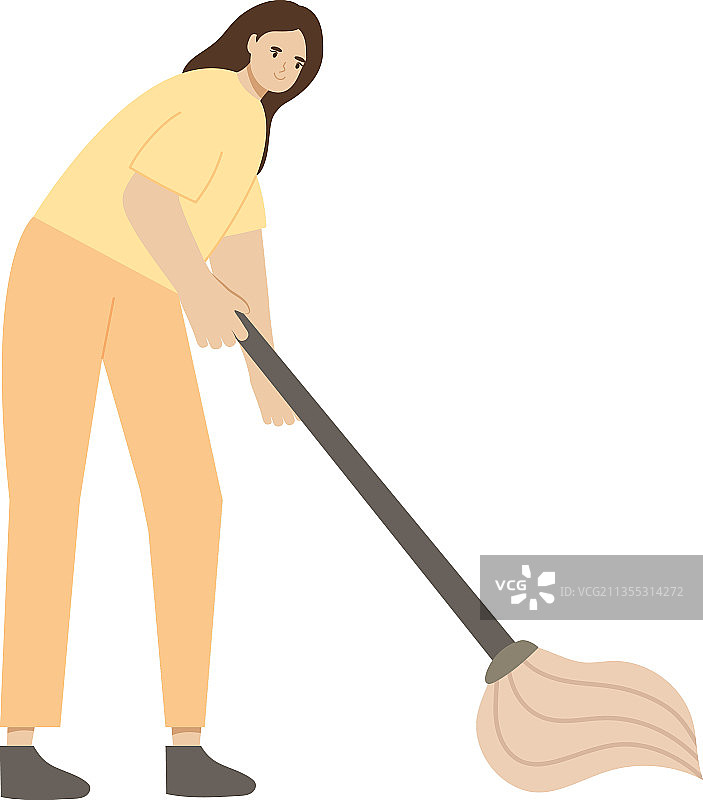用拖把的女人图片素材