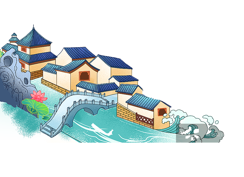 古风楼房小桥图片素材