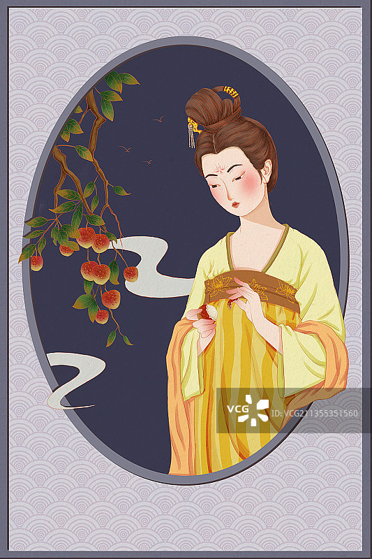 美人与荔枝图片素材