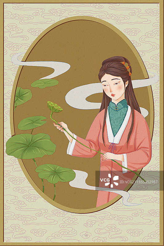 美人与荷图片素材