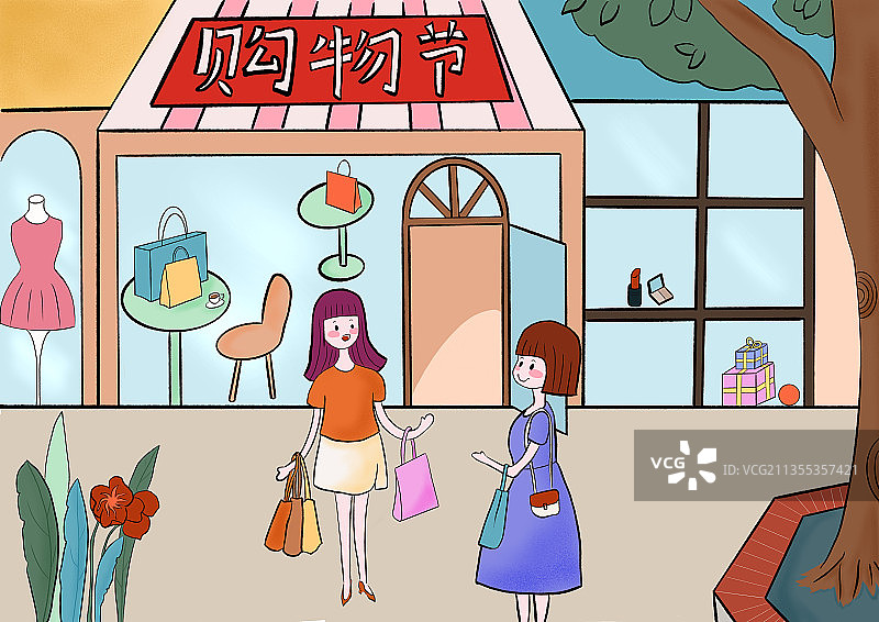 在街道逛街游玩购物的女性人物图片素材