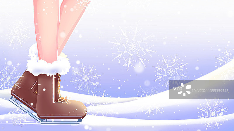 穿溜冰鞋在冰面上冬季插画图片素材