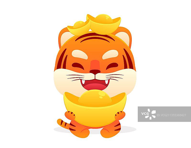 卡通老虎金元宝招财矢量插画图片素材